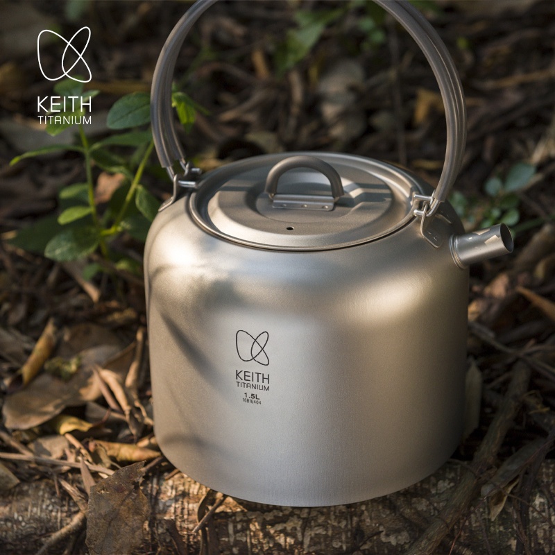 Camping Cooking Set With Kettle - Portable Outdoor Titanium Tea Set 15L