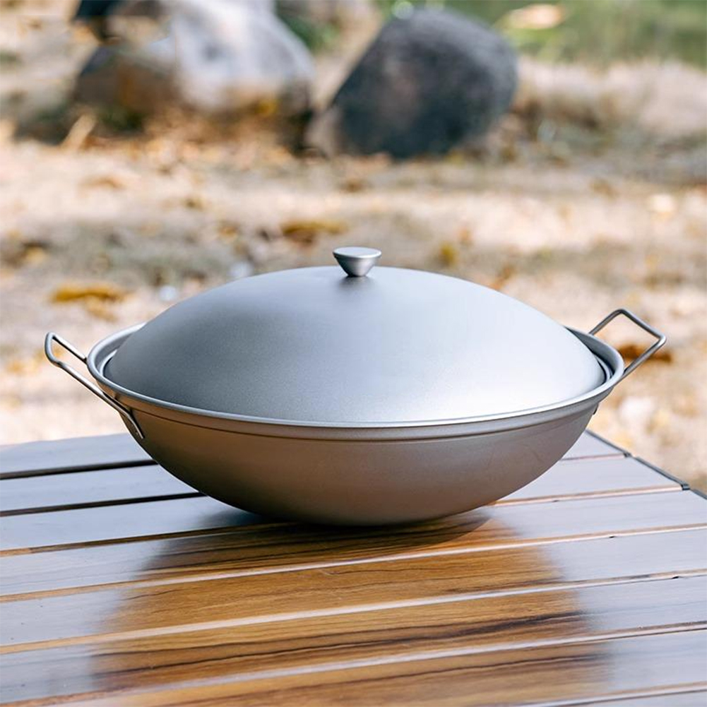 Mess Kit Titanium - Titanium Wok Pan with Lid Double