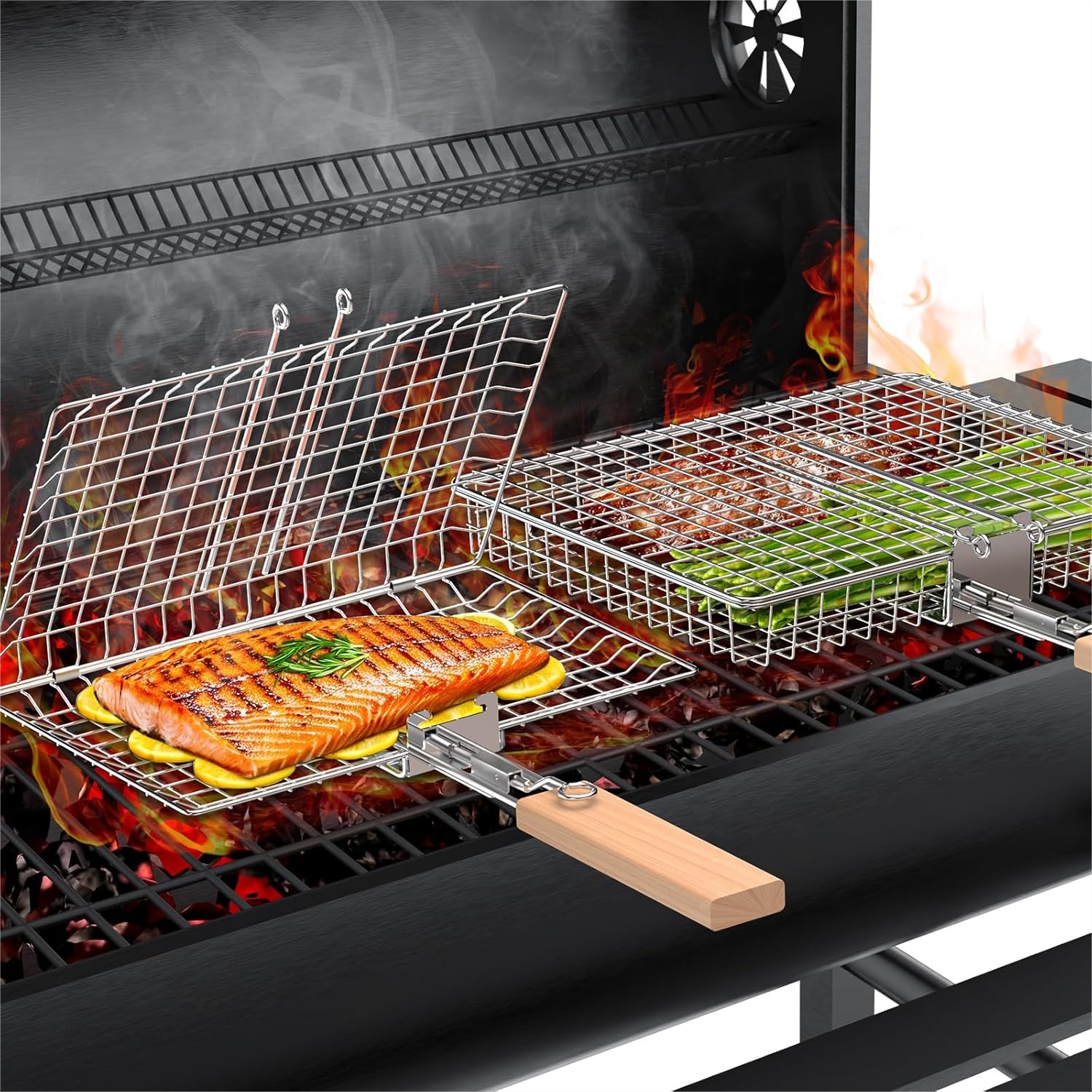 Nesting Camping Cooking Set - Fish Grill Basket Set With Removable