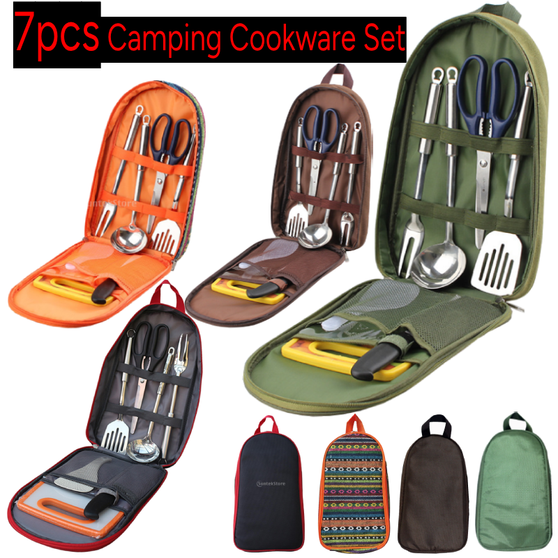 Camping Cooking Backpack - 7pcs Camping Kitchen Utensil Set with