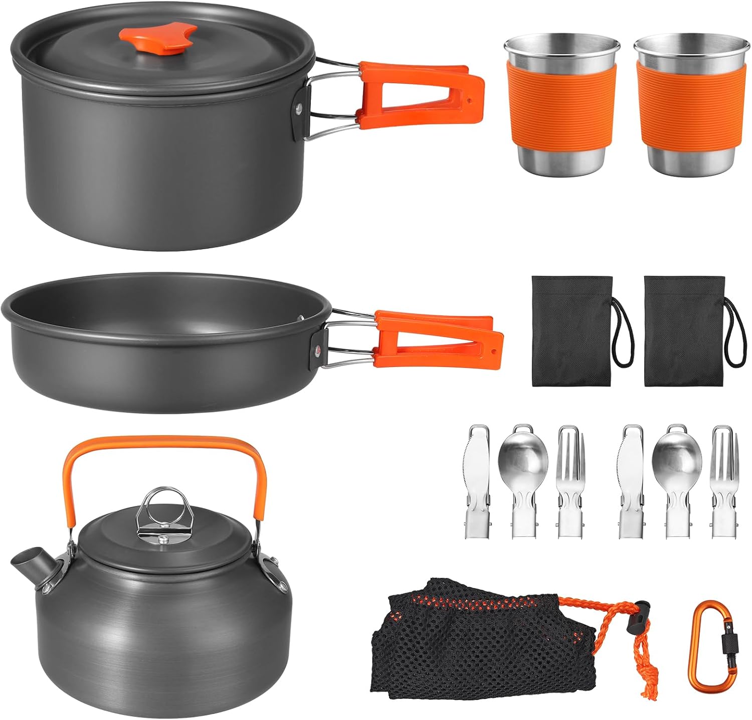 Camping Cooking Set With Kettle - Non-Stick Camping Cookware Set, 17-Piece Lightweight
