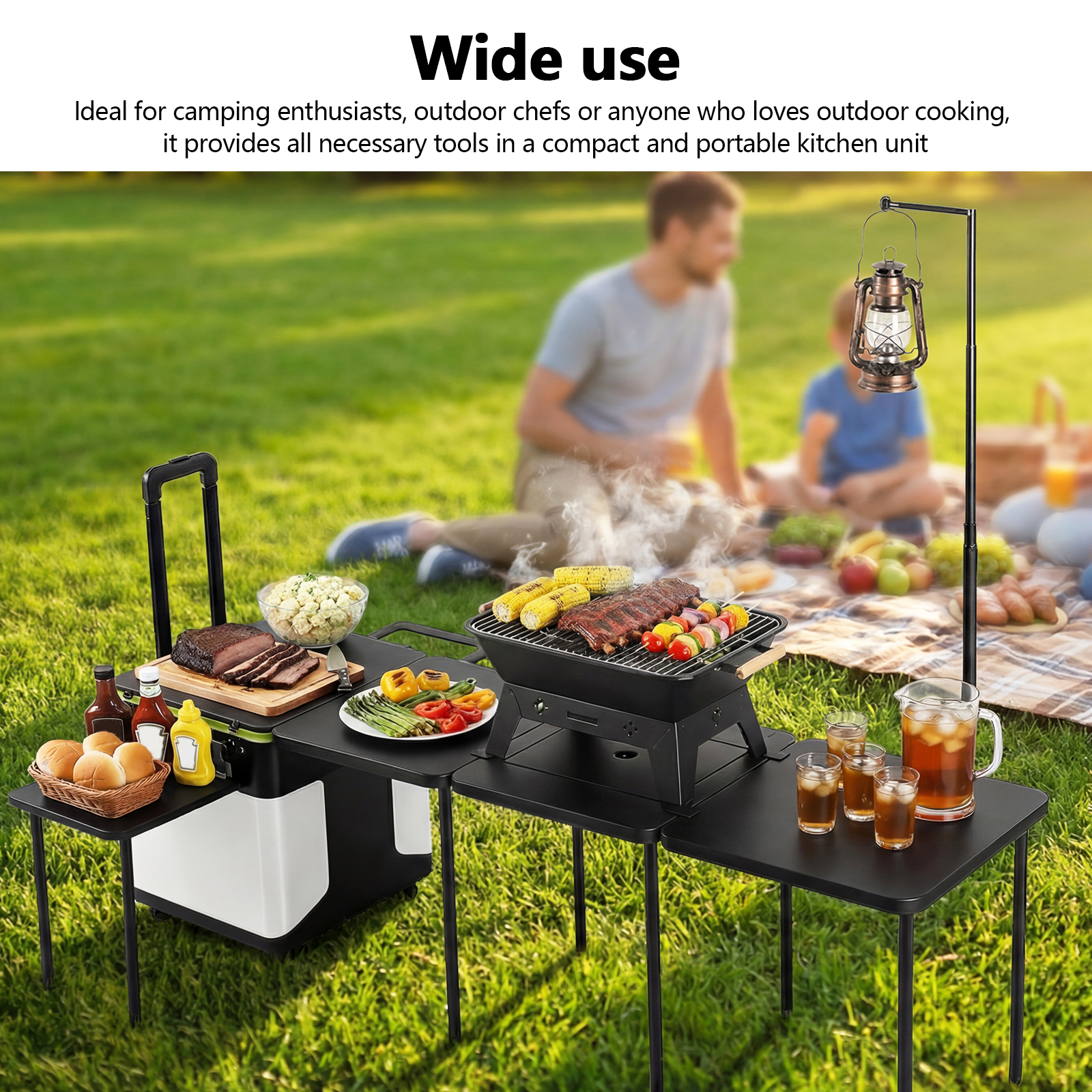 Camping Cooking Table - Folding Kitchen Table with Wheels Portable