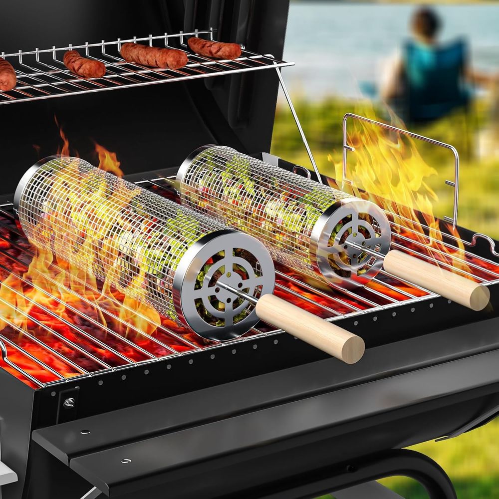 Camping Cooking Area - Set of 2 Stainless Steel BBQ