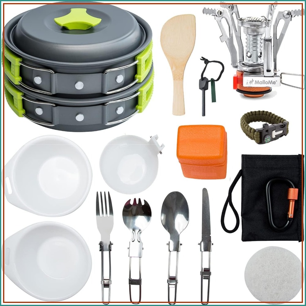 Camping Cooking Backpack - 18pc Camping Cookware Mess Kit with