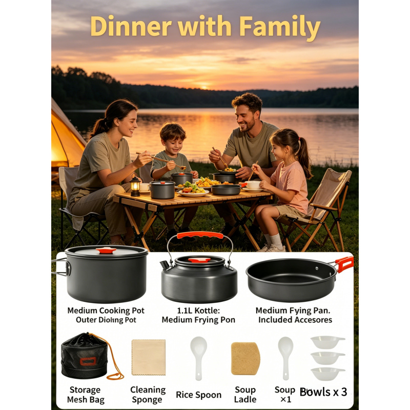 Camping Cooking Set With Kettle - Camping Cookware Set – Outdoor Cooking