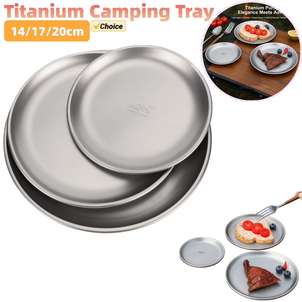 Mess Kit Titanium - 14/17/20cm Titanium Camping Plate 1/3Pcs Camping
