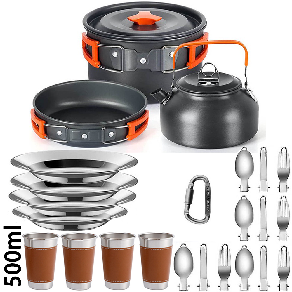 Camping Cooking Set With Kettle - Outdoor camping cooking set, non stick