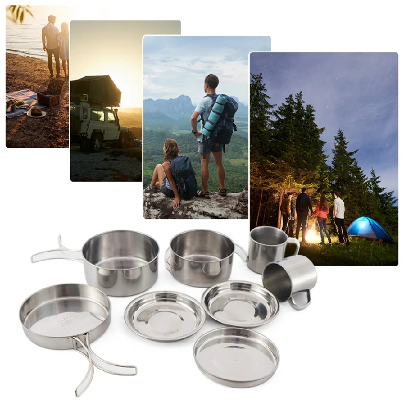 8pcs/Set Camping Cookware Mess - مراجعة Camping Cooking Essentials وسعره
