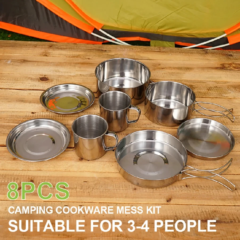 8pcs/Set Camping Cookware Mess - مراجعة Camping Cooking Essentials وسعره
