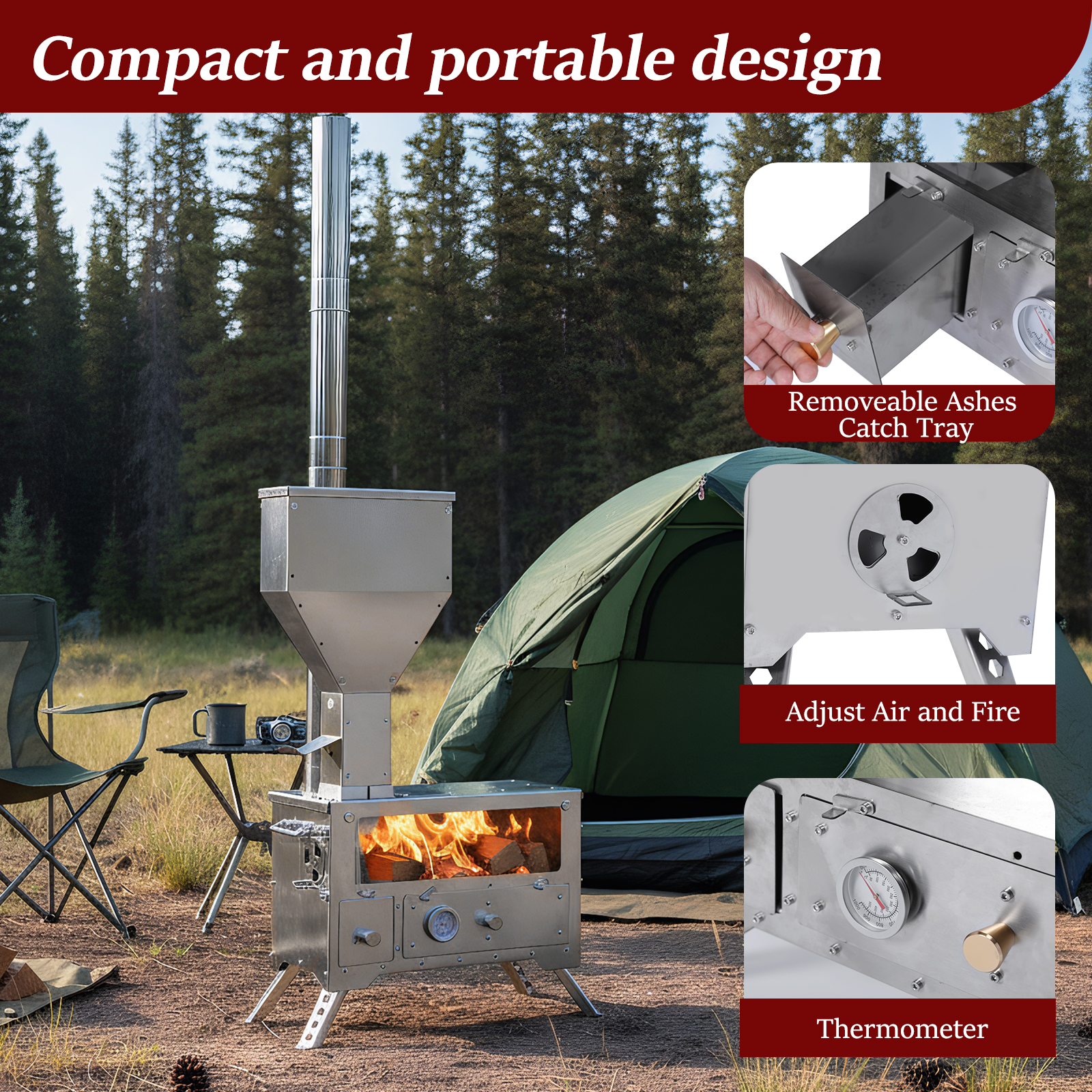 Wood Stove with Chimney Pipe P - مراجعة Camping Cooking Area وسعره