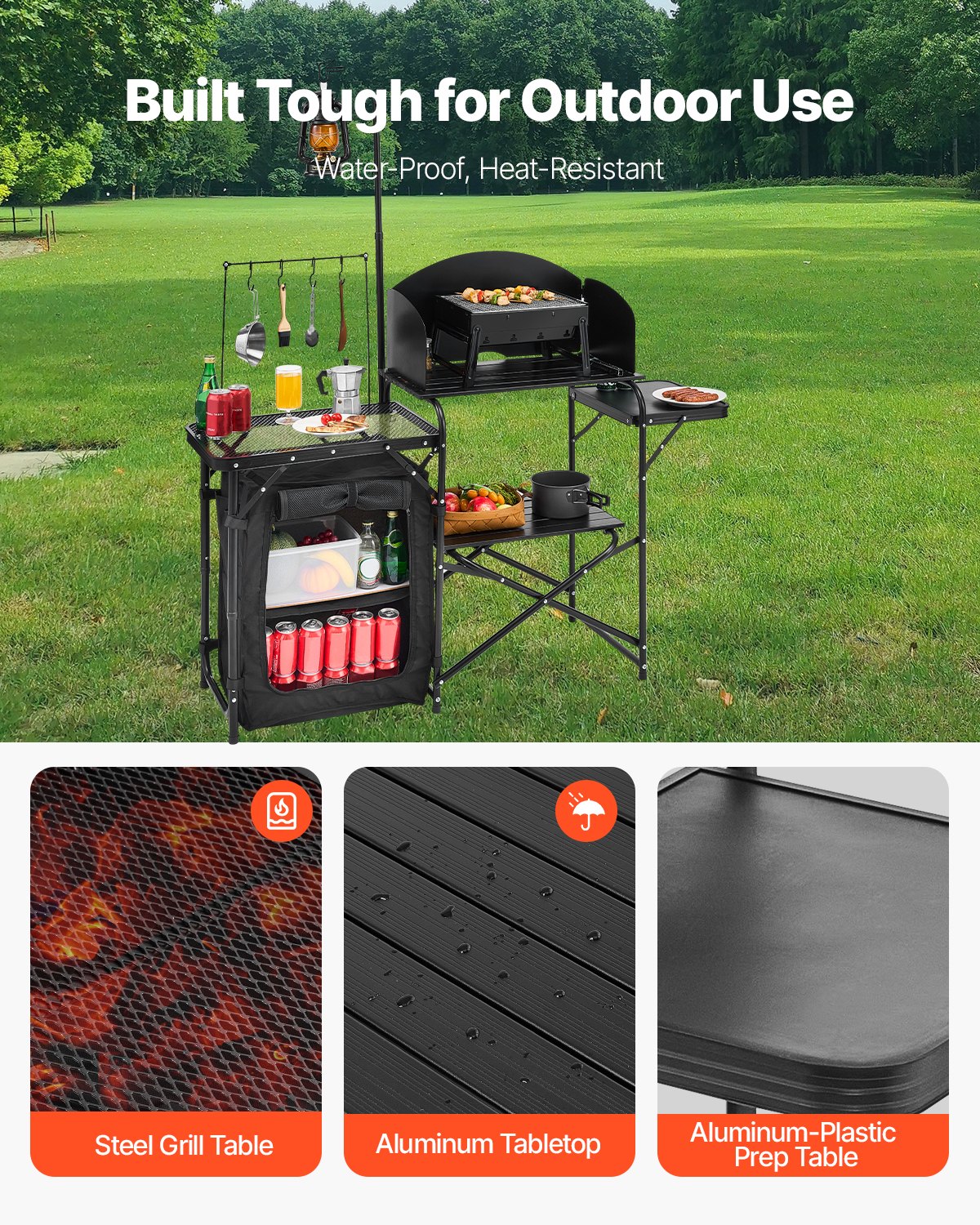 Camping Kitchen Table Portable - مراجعة Camping Cooking Table With Windshield وسعره