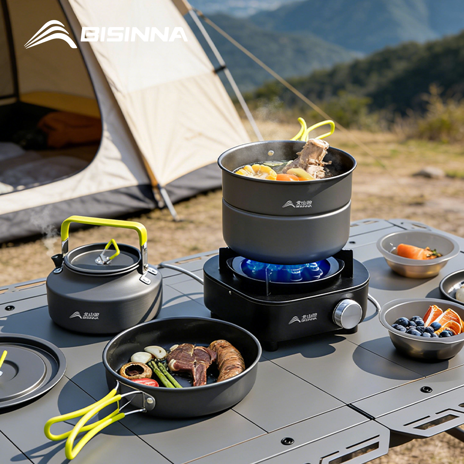 BISINNA Camping Cookware Set A - مراجعة Nesting Camping Cooking Set وسعره
