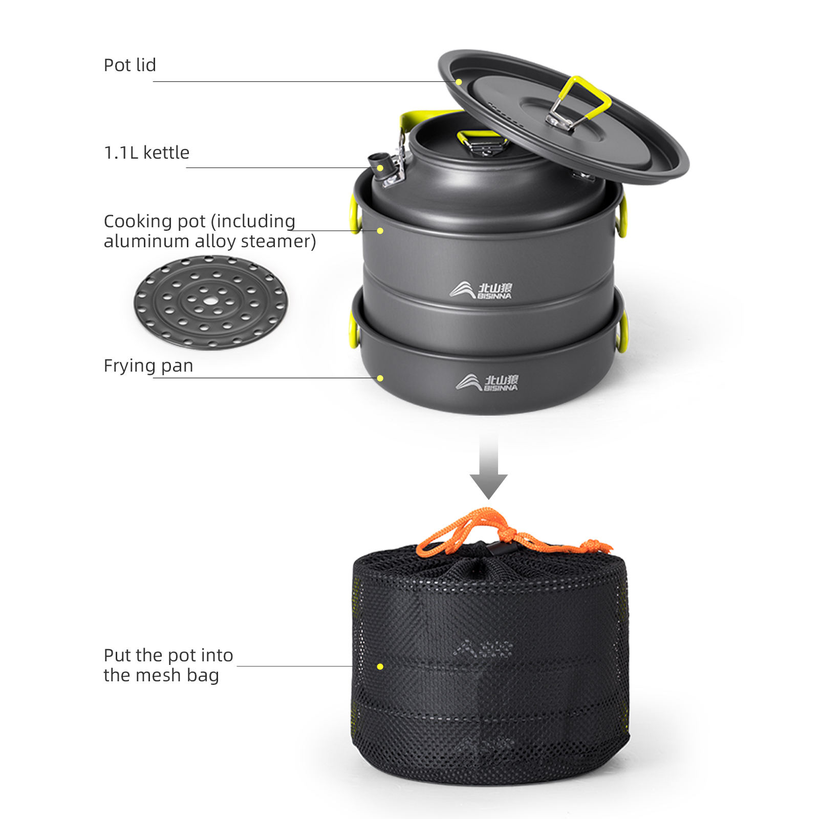 BISINNA Camping Cookware Set A - مراجعة Nesting Camping Cooking Set وسعره