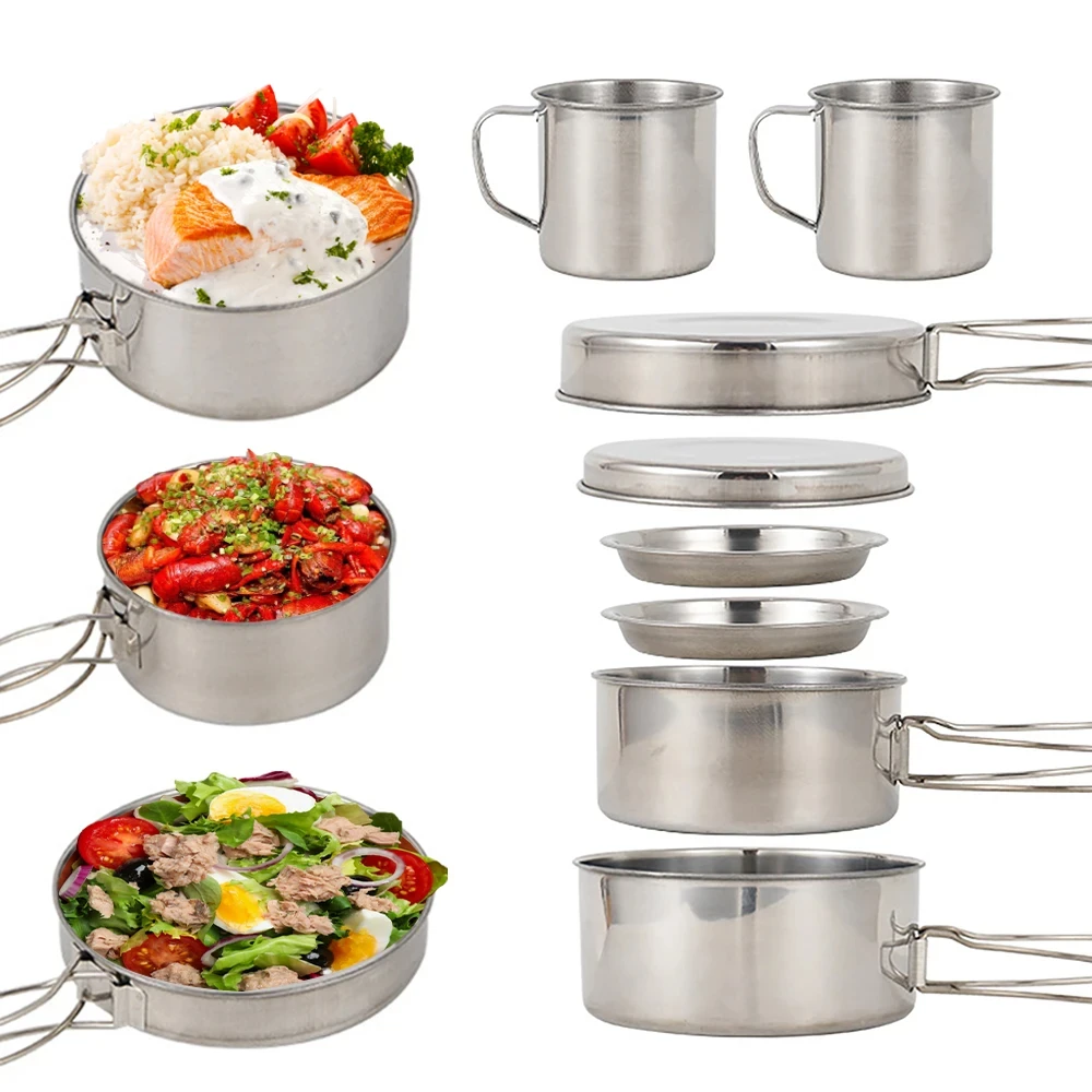 8pcs/Set Camping Cookware Mess - مراجعة Camping Cooking Essentials وسعره