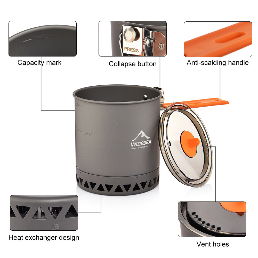 Widesea Camping Pot 1.6L Heat  - مراجعة Camping Cooking Set Large وسعره