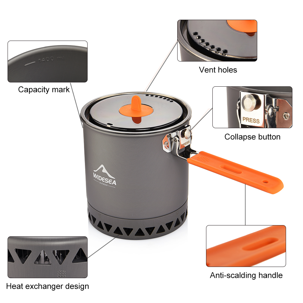 Widesea Camping Pot 1.6L Heat  - مراجعة Camping Cooking Set Large وسعره