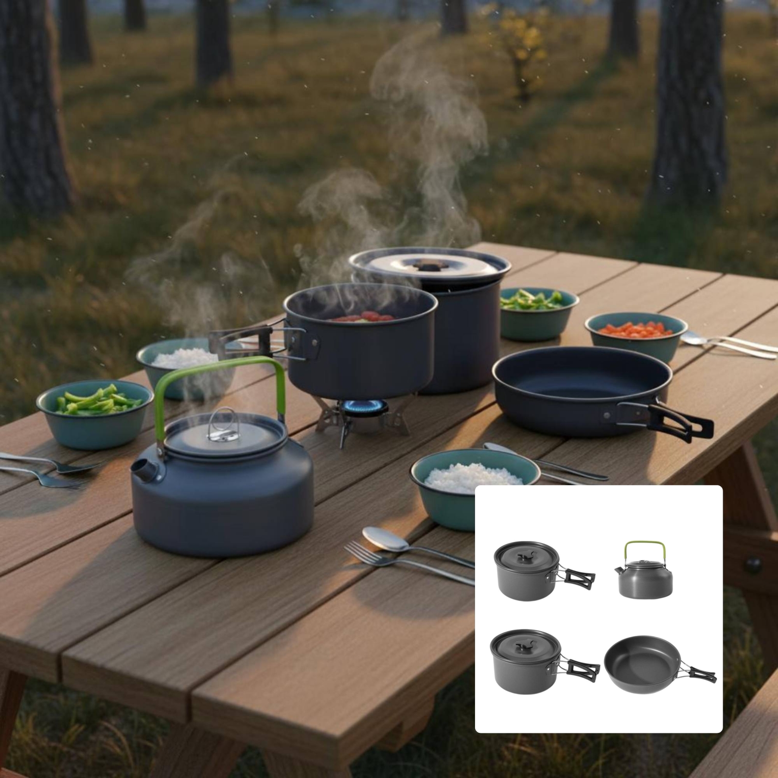 Camping Pot and Kettle Set Nes - مراجعة Nesting Camping Cooking Set وسعره