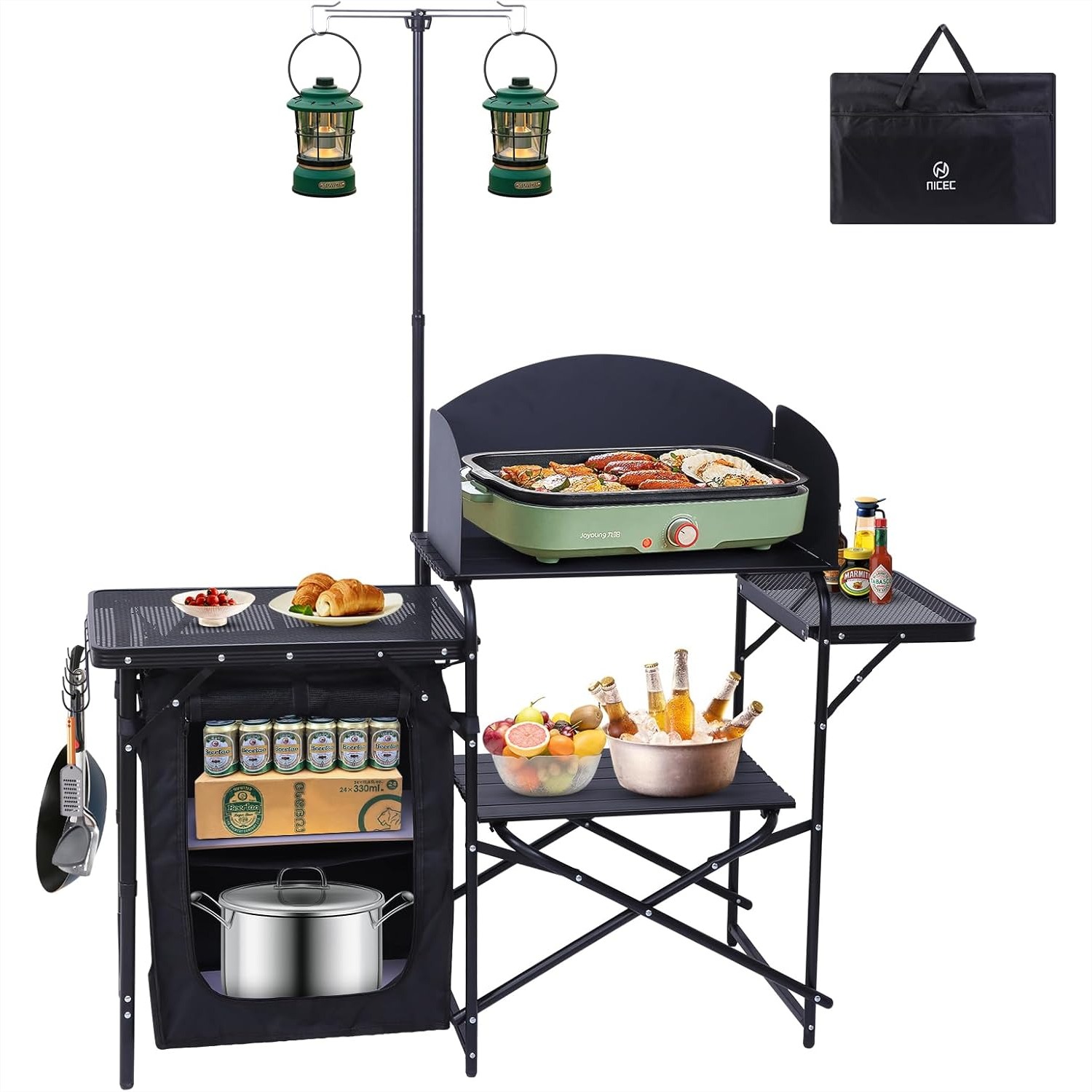 Camping Kitchen Station with L - مراجعة Camping Cooking Table With Windshield وسعره