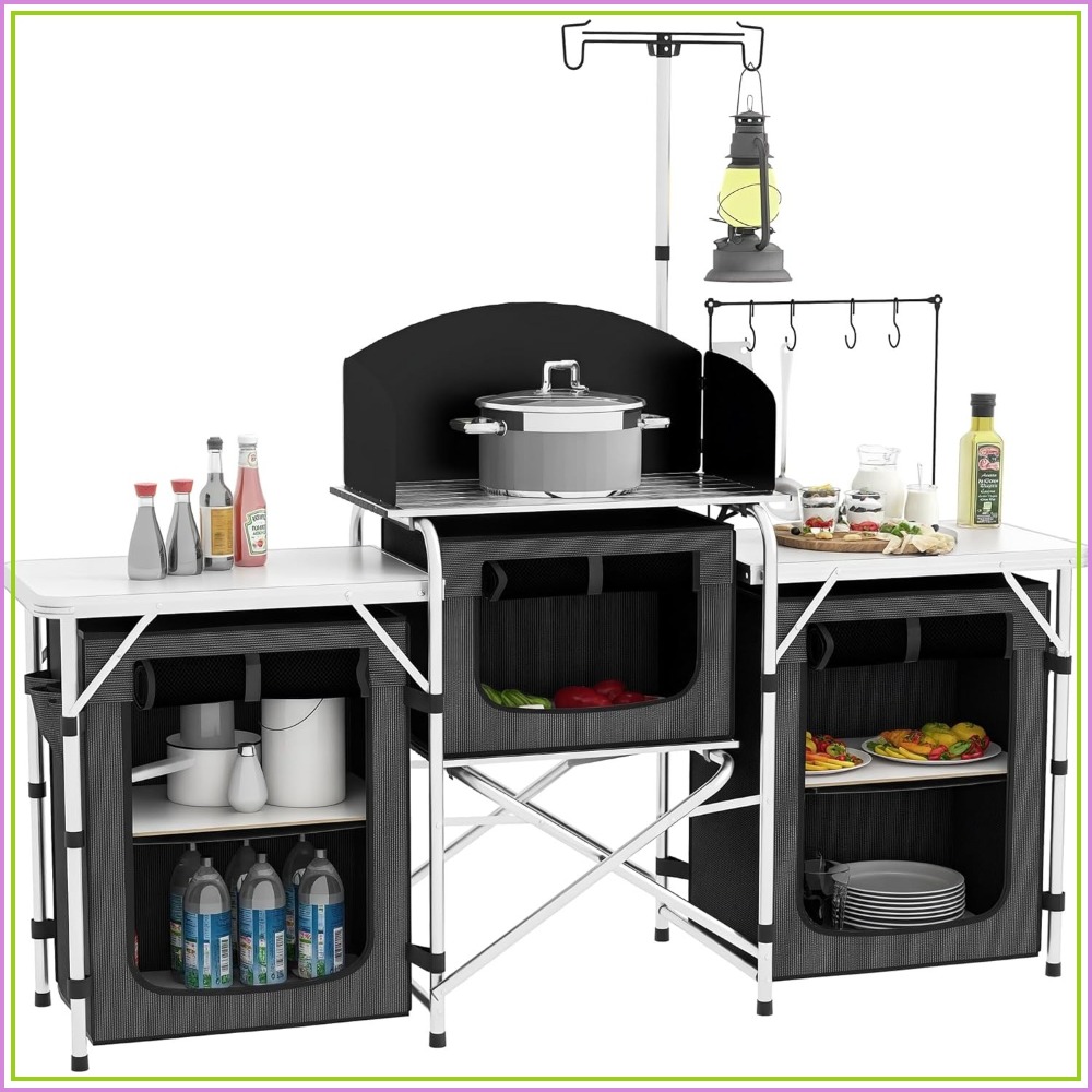 Portable Camping Kitchen Table - مراجعة Camping Cooking Table With Windshield وسعره