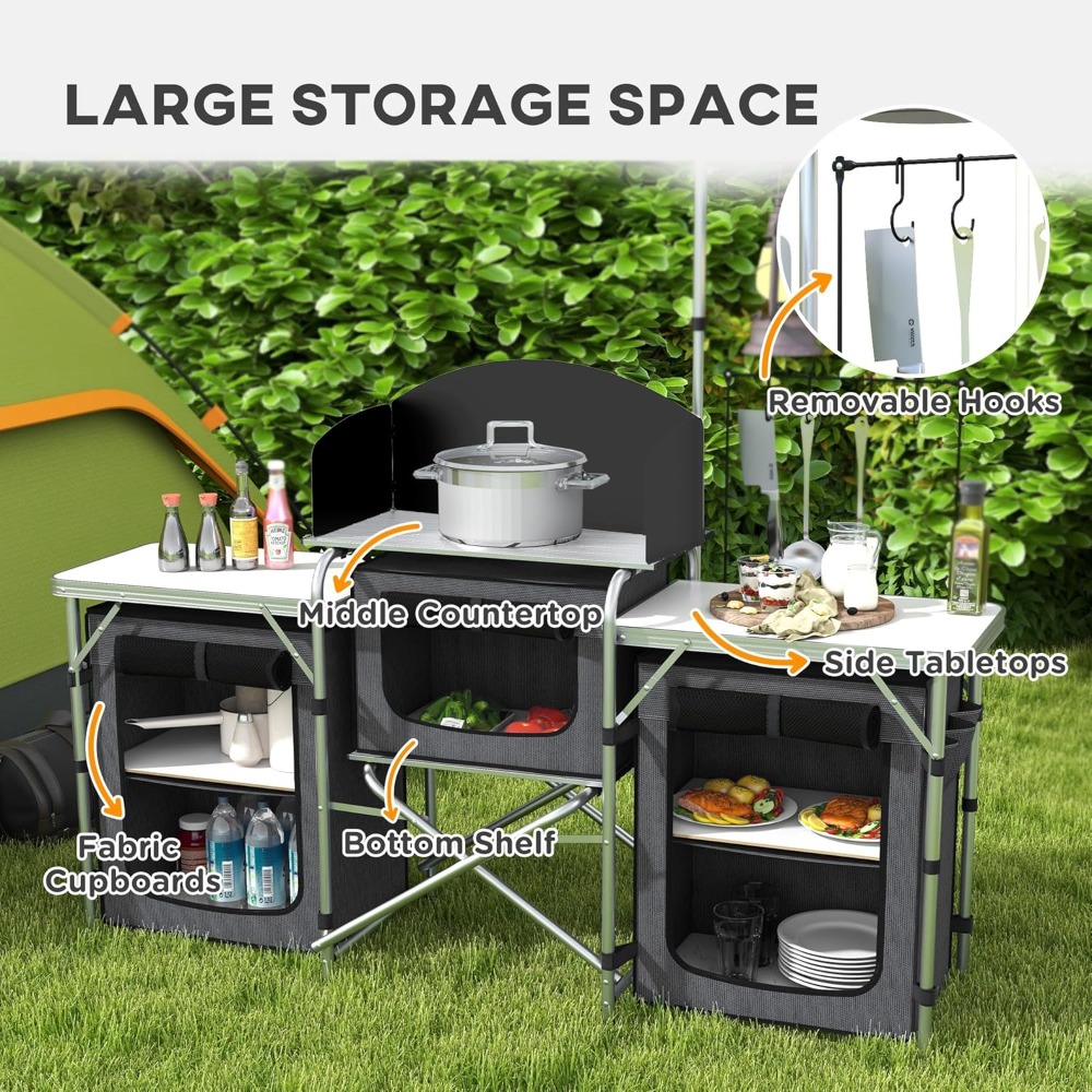 Portable Camping Kitchen Table - مراجعة Camping Cooking Table With Windshield وسعره