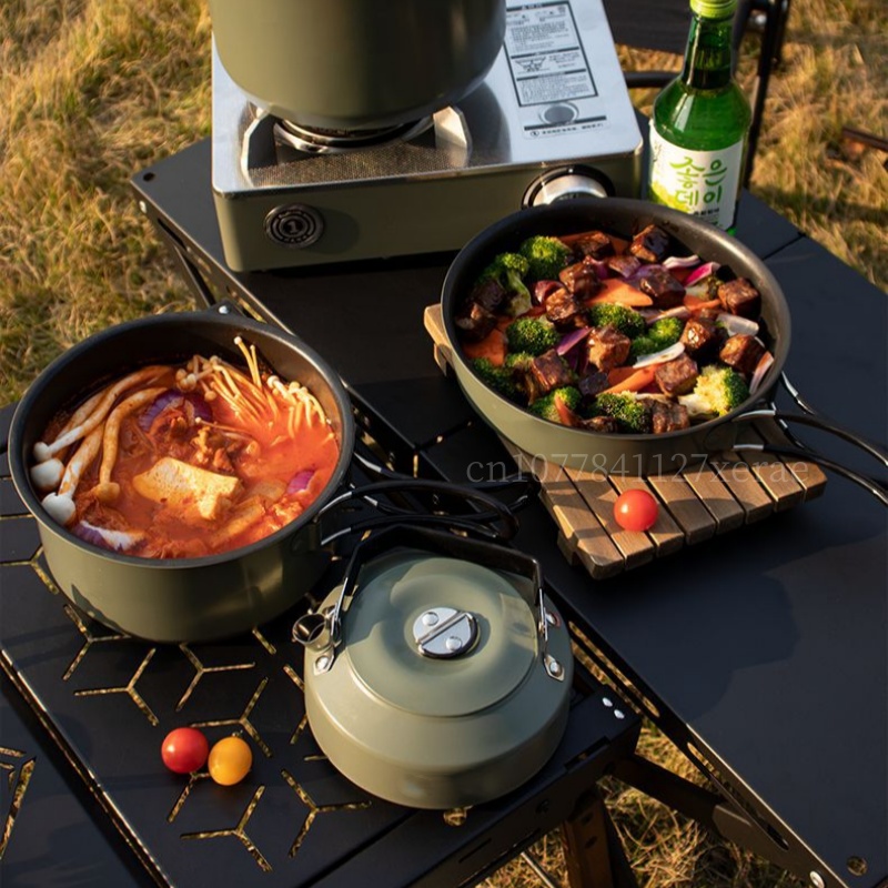 0.9L/1.2L/2.2L/3.5L 4pcs Outdo - مراجعة Camping Cooking Set Large وسعره