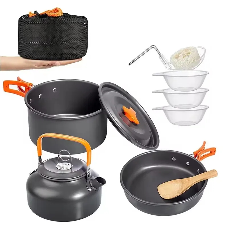 Outdoor Aluminum Alloy Camping - مراجعة Camping Cooking Set With Kettle وسعره