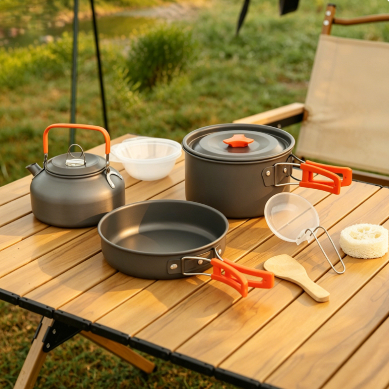 Outdoor Aluminum Alloy Camping - مراجعة Camping Cooking Set With Kettle وسعره