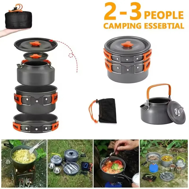 Outdoor Aluminum Alloy Camping - مراجعة Camping Cooking Set With Kettle وسعره