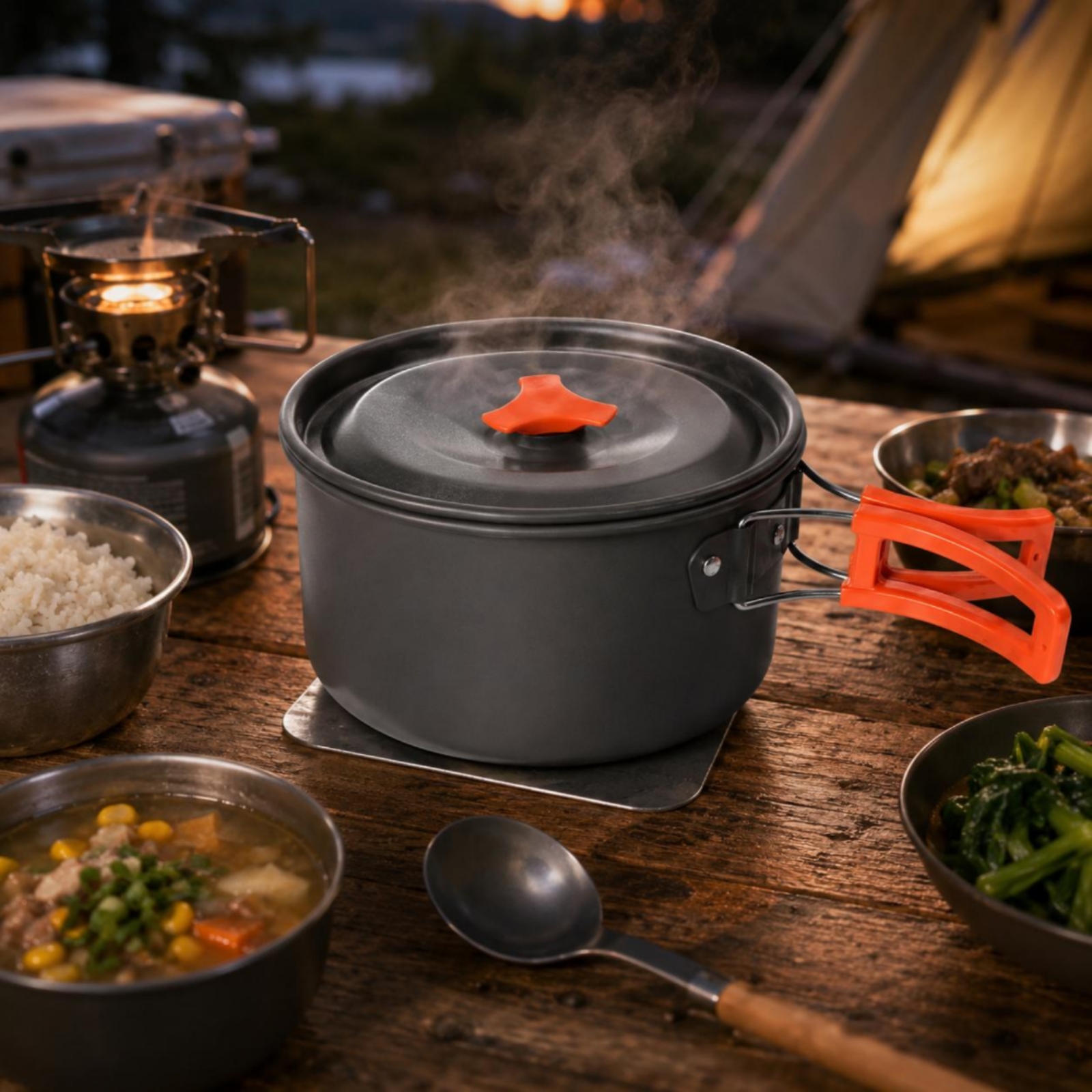 Camping Pot Set Nesting Design - مراجعة Nesting Camping Cooking Set وسعره