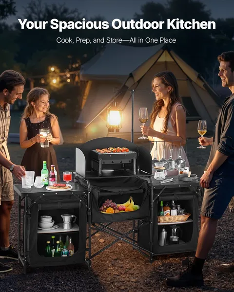Camping Kitchen Table Portable - مراجعة Camping Cooking Table With Windshield وسعره