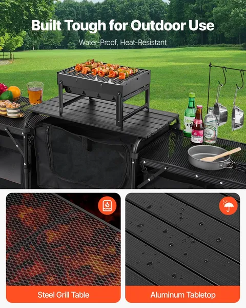 Camping Kitchen Table Portable - مراجعة Camping Cooking Table With Windshield وسعره
