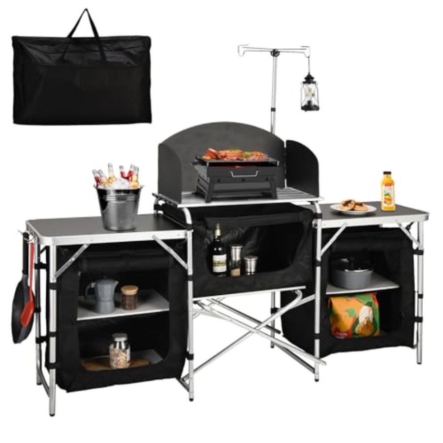Outdoor kitchen table: aluminu - مراجعة Camping Cooking Table With Windshield وسعره
