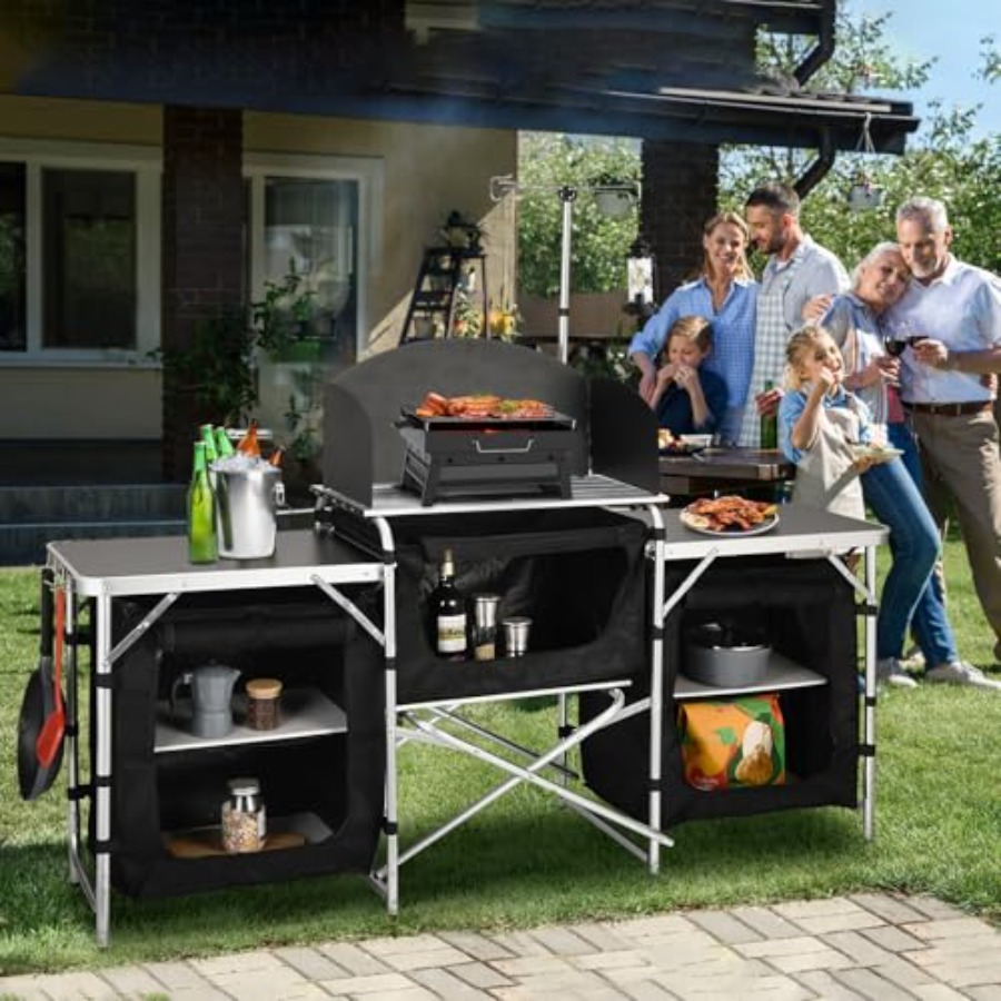 Outdoor kitchen table: aluminu - مراجعة Camping Cooking Table With Windshield وسعره