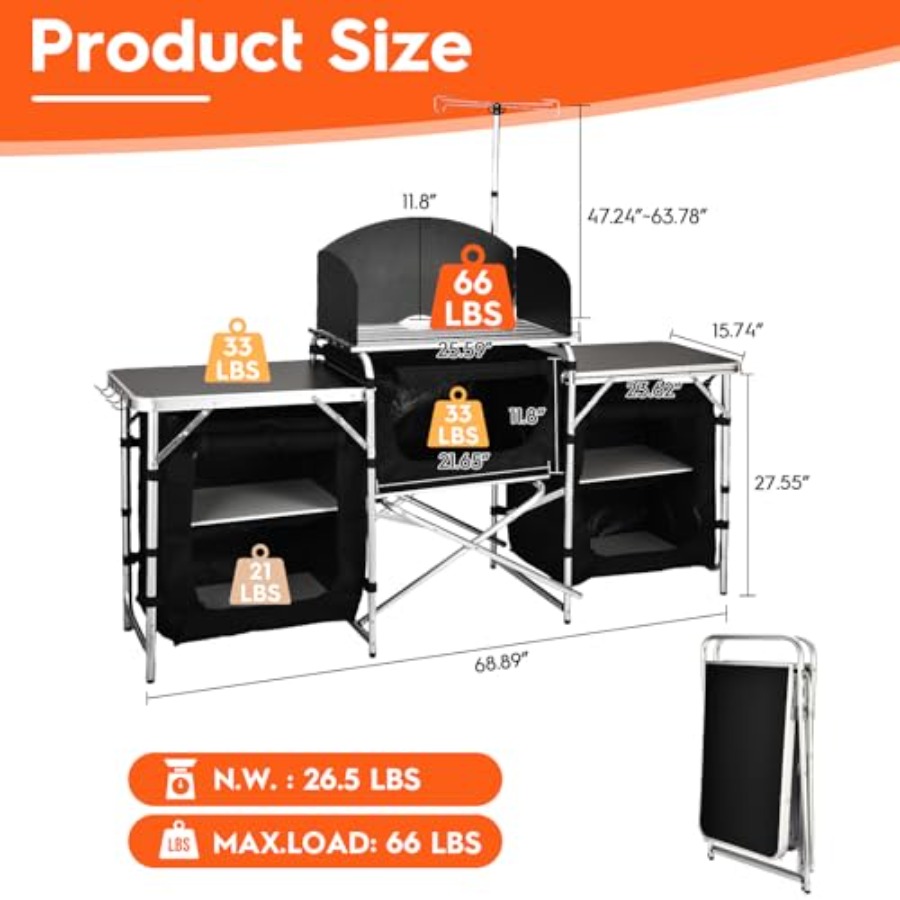 Outdoor kitchen table: aluminu - مراجعة Camping Cooking Table With Windshield وسعره