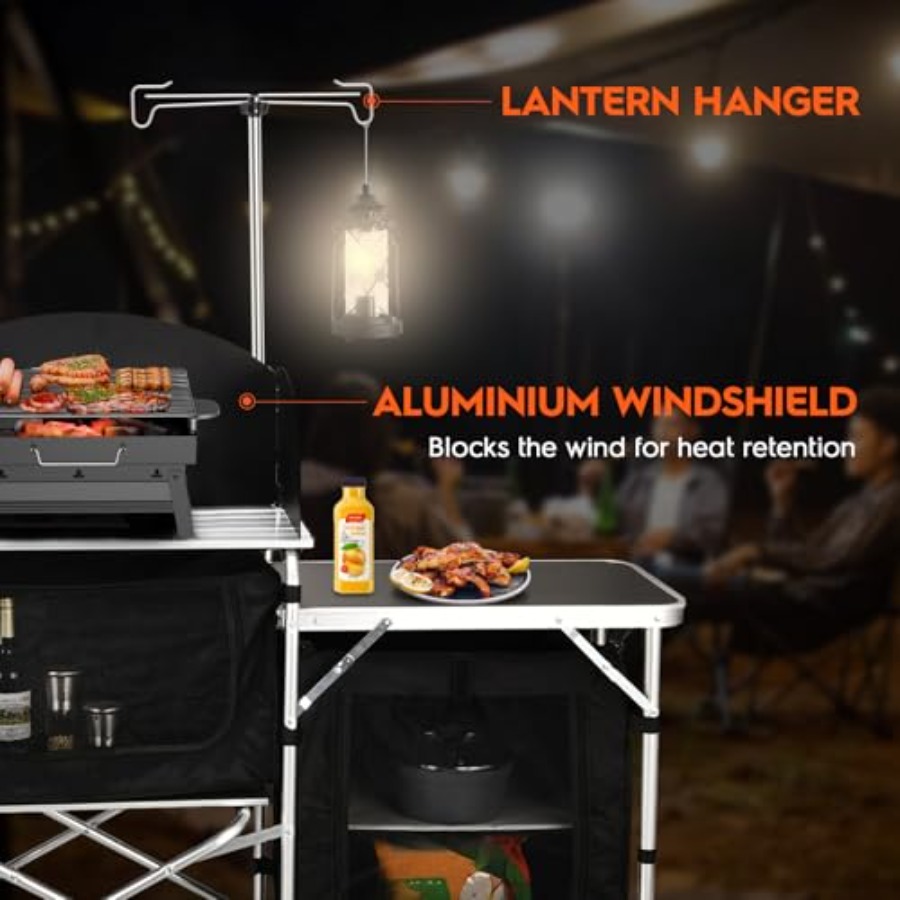 Outdoor kitchen table: aluminu - مراجعة Camping Cooking Table With Windshield وسعره