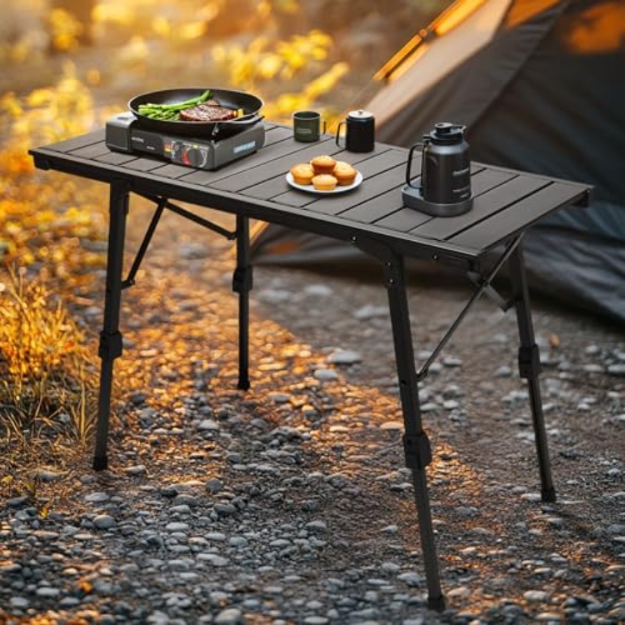 Folding Camping Table, Portabl - مراجعة Camping Cooking Table With Windshield وسعره