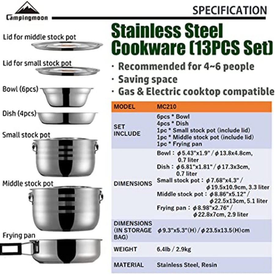 CAMPINGMOON Camping Cookware S - مراجعة Nesting Camping Cooking Set وسعره