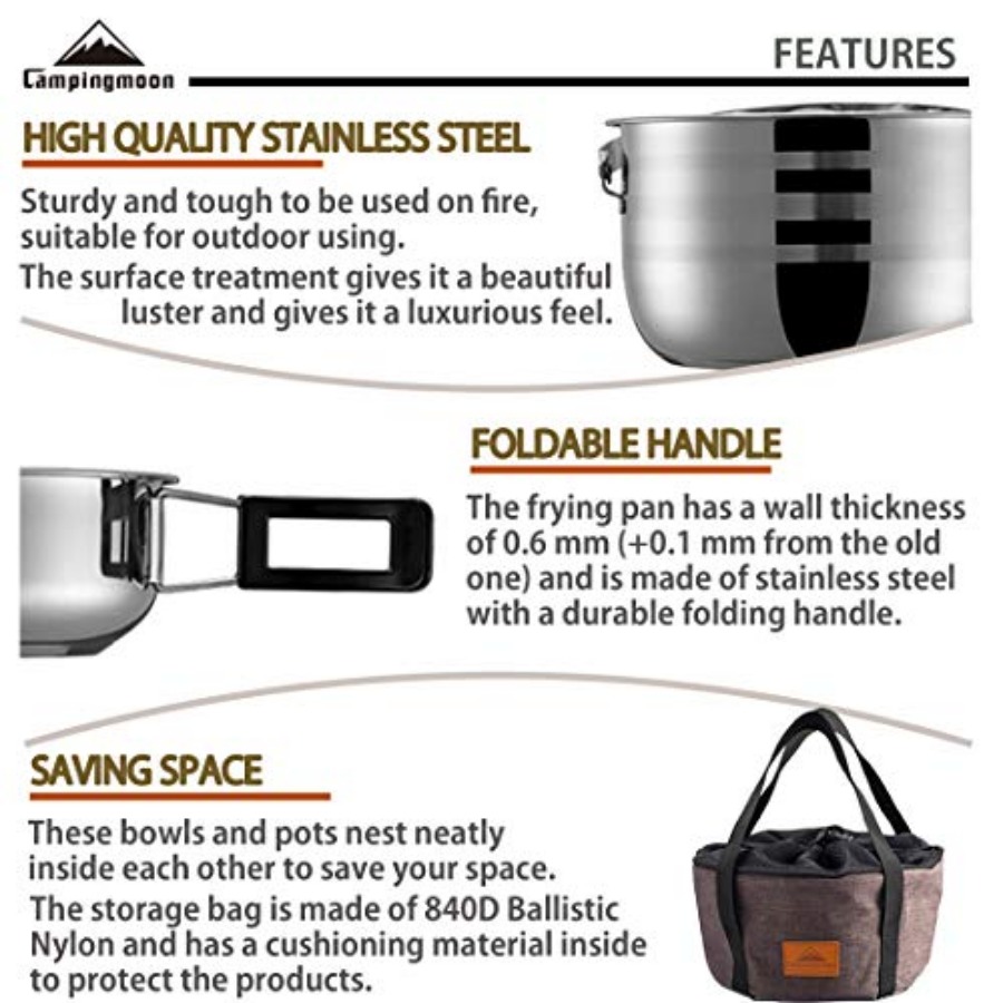 CAMPINGMOON Camping Cookware S - مراجعة Nesting Camping Cooking Set وسعره