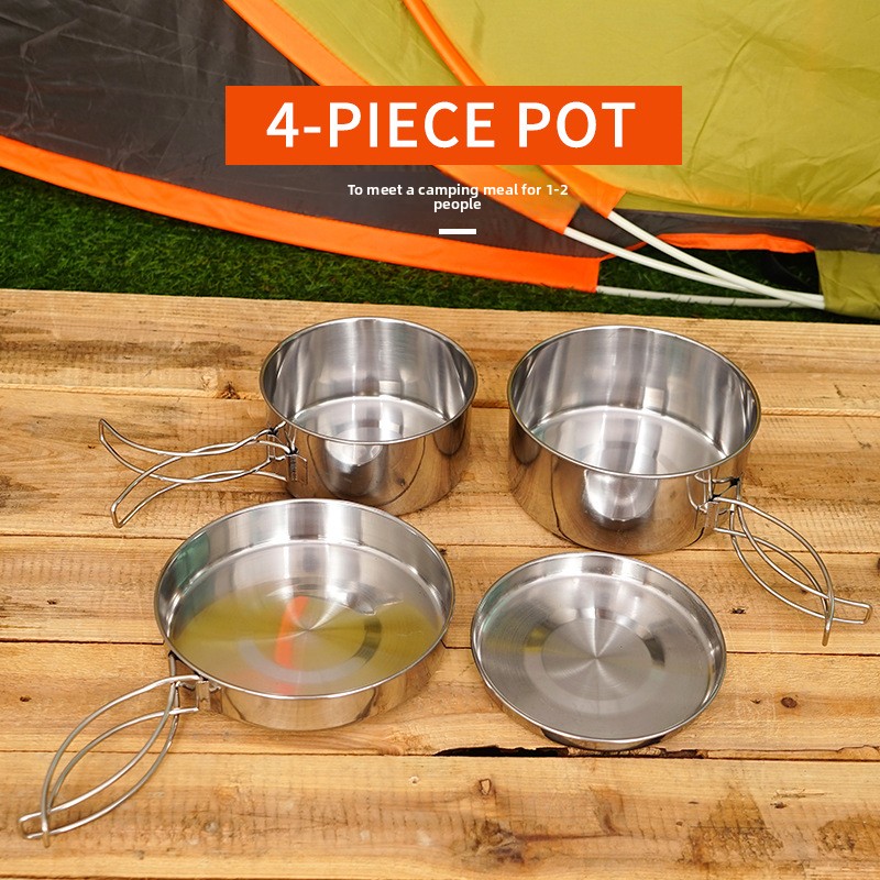 CLS 4pcs/set Stainless Steel C - مراجعة Nesting Camping Cooking Set وسعره