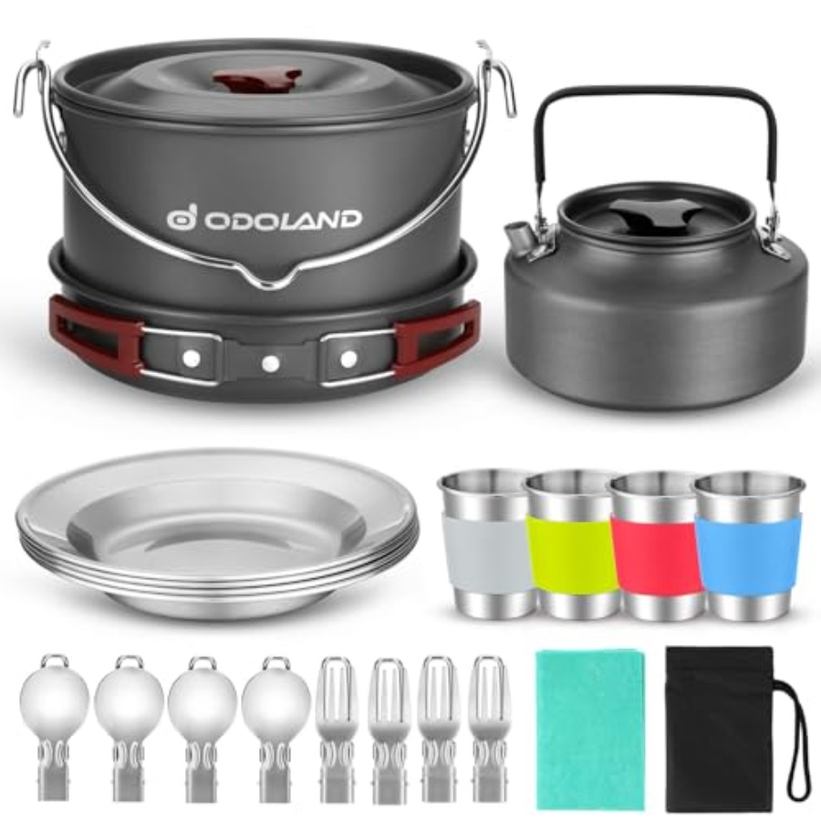 22pcs Camping Cookware Mess Ki - مراجعة Camping Cooking Set With Kettle وسعره