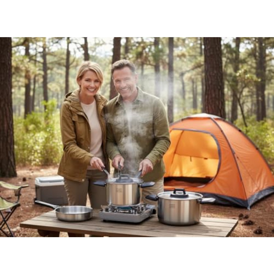 Stainless Steel Camping Kitche - مراجعة Nesting Camping Cooking Set وسعره