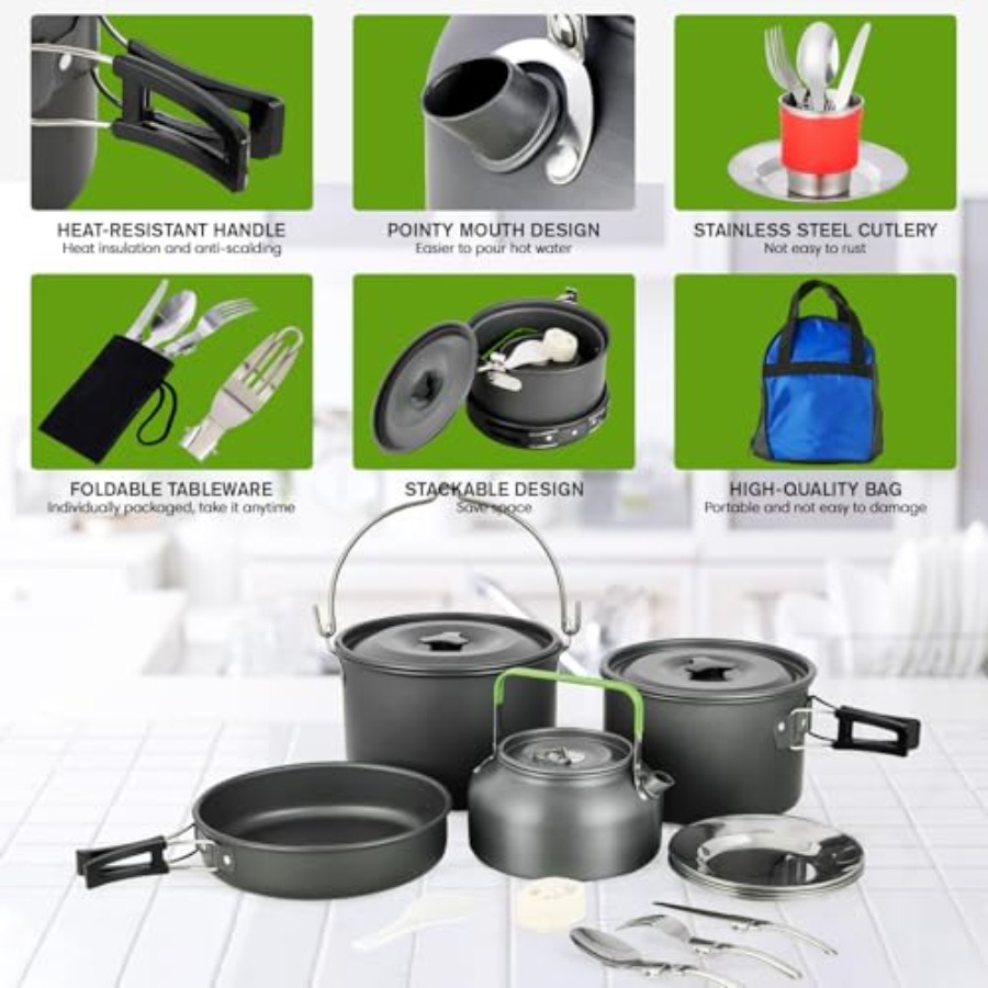 MEETSUN Camping Cookware Set - - مراجعة Camping Cooking Set Large وسعره