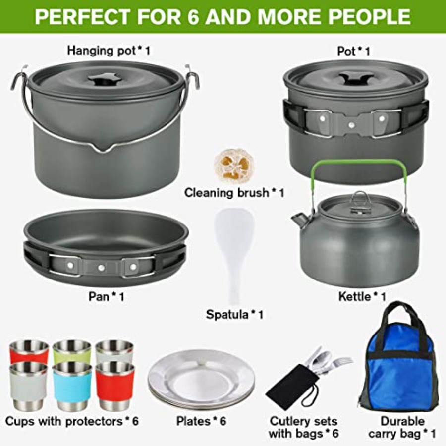MEETSUN Camping Cookware Set - - مراجعة Camping Cooking Set Large وسعره