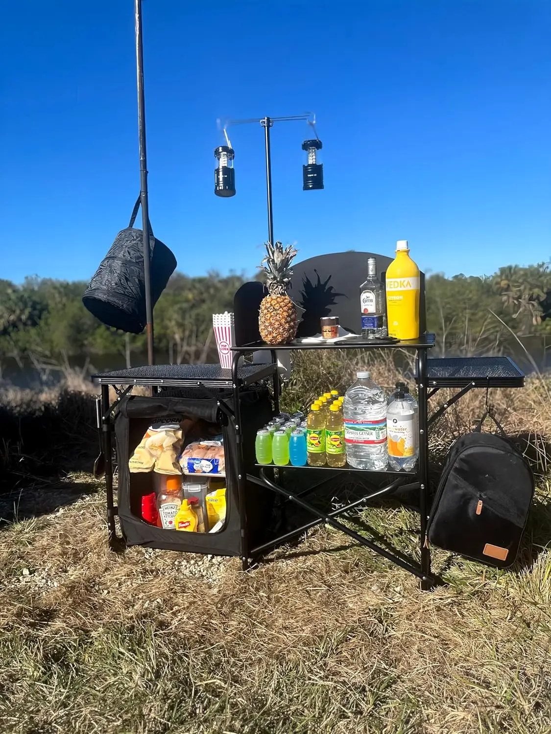 Camping Kitchen Station, Foldi - مراجعة Camping Cooking Table With Windshield وسعره