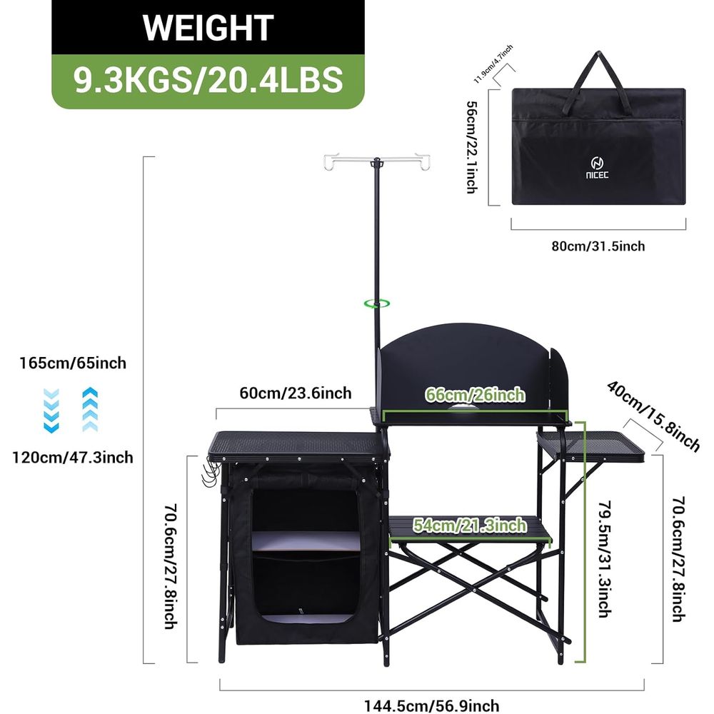 Camping Kitchen Station, Foldi - مراجعة Camping Cooking Table With Windshield وسعره