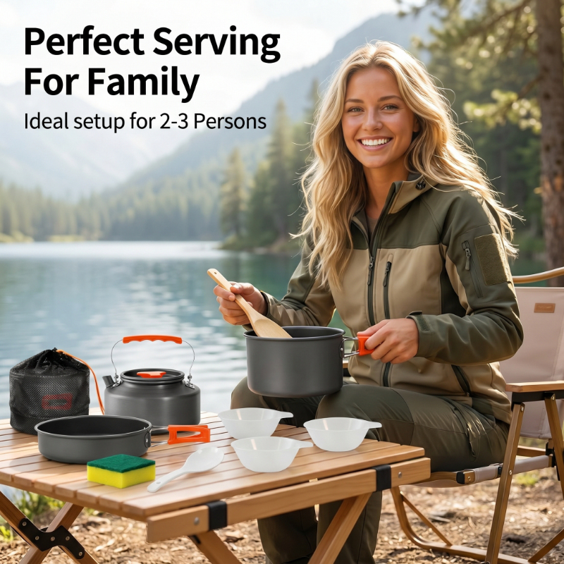 10PCS Ultralight Portable Alum - مراجعة Camping Cooking Set With Kettle وسعره