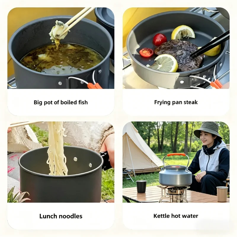 10PCS Ultralight Portable Alum - مراجعة Camping Cooking Set With Kettle وسعره