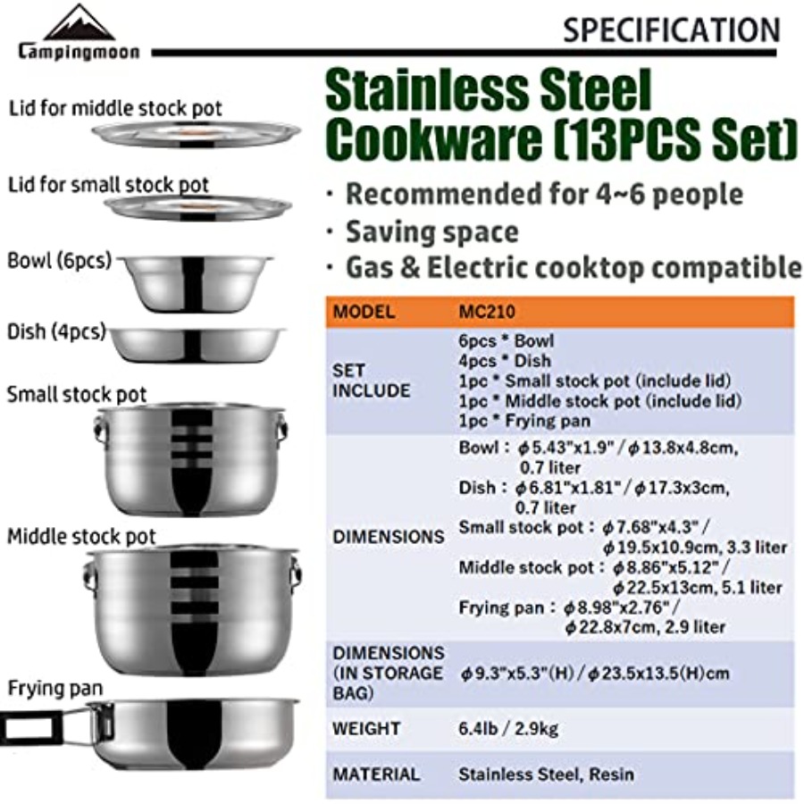 CAMPINGMOON Camping Cookware S - مراجعة Nesting Camping Cooking Set وسعره
