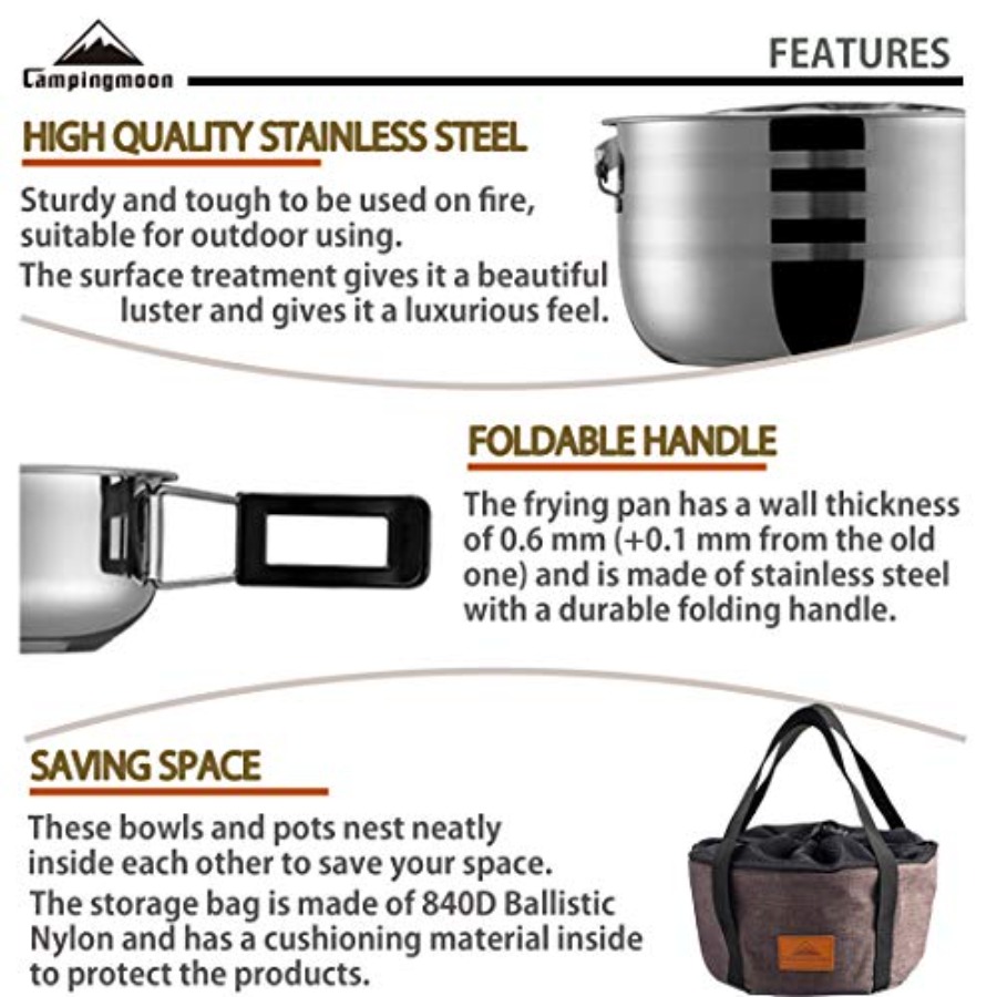 CAMPINGMOON Camping Cookware S - مراجعة Nesting Camping Cooking Set وسعره