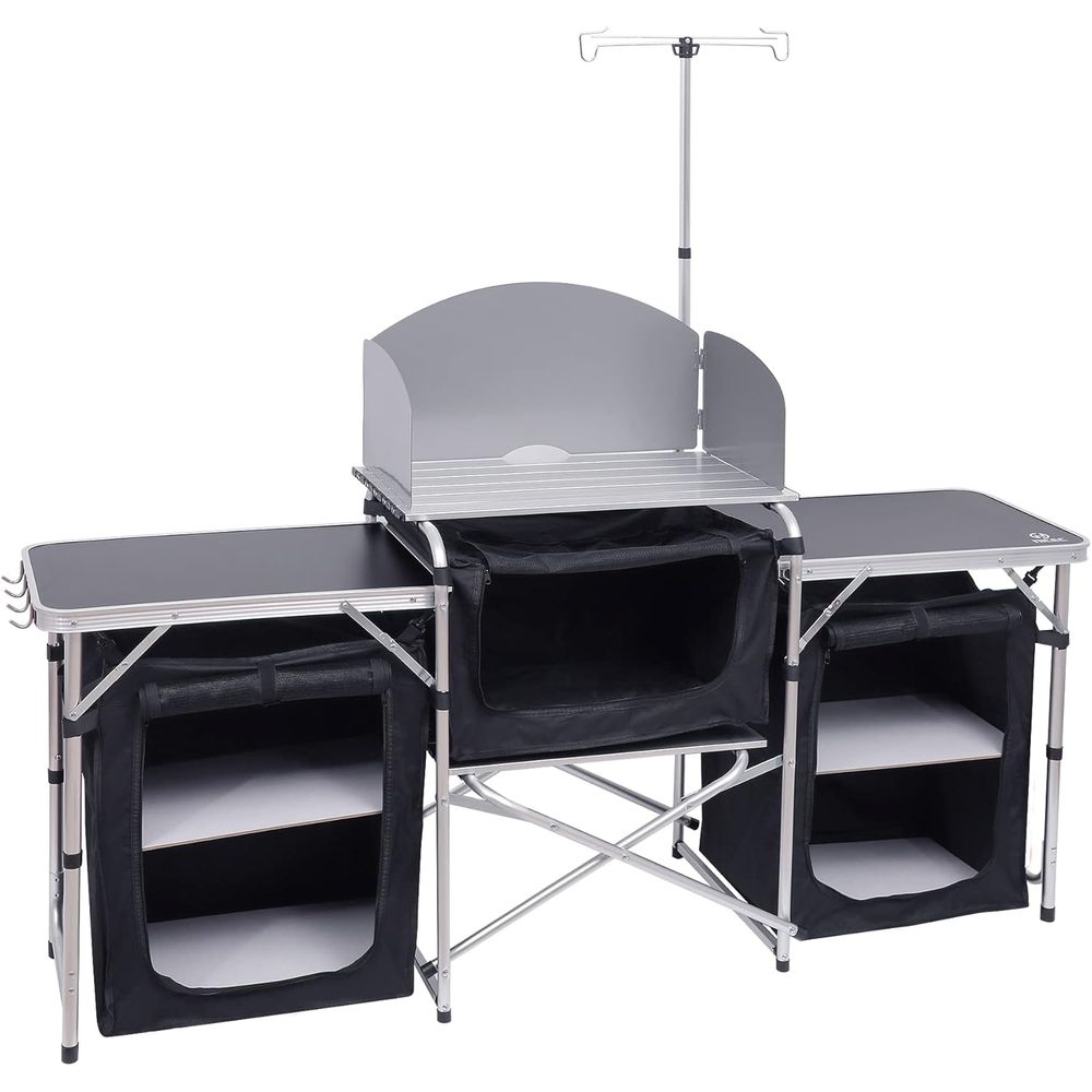 Portable Outdoor Cooking Stati - مراجعة Camping Cooking Table With Windshield وسعره